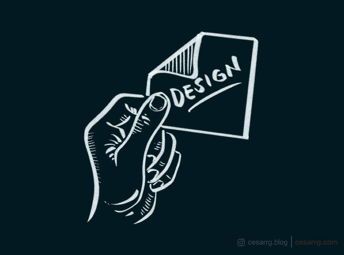 Hand holding a post-it with the word "Design"